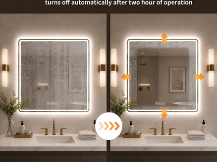 36 X 36 LED Bathroom Mirror With Dimmable Frosted Light Band, 3 Color Temperatures, Anti Fog, Memory & Auto Off - Silver