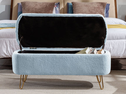 Storage Ottoman Bench For End Of Bed Legs, Modern Camel Faux Fur Entryway Bench Upholstered Padded With Storage For Living Room Bedroom