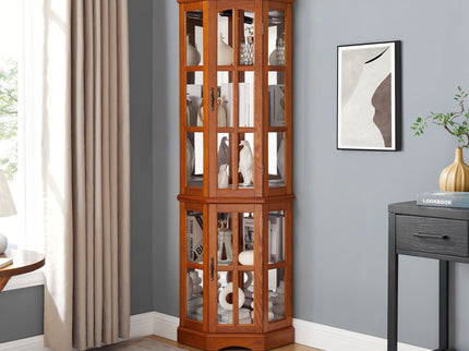 Corner Curio Cabinet With 5 Shelves And Lighting System (E26 Light Bulb Not Included)