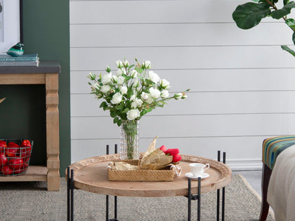 Farmhouse Round Wooden Round Coffee Table With Metal Legs - Black / Brown