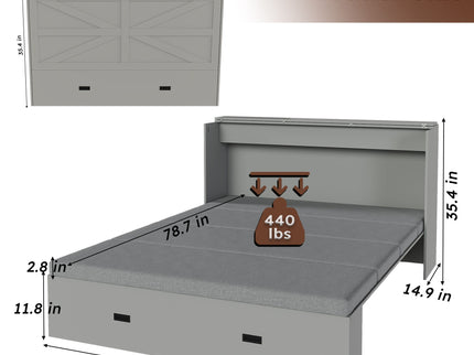 Full Murphy Bed With Storage Drawers, Charging Station, Foldable Panels, And Silent Swivel Wheels