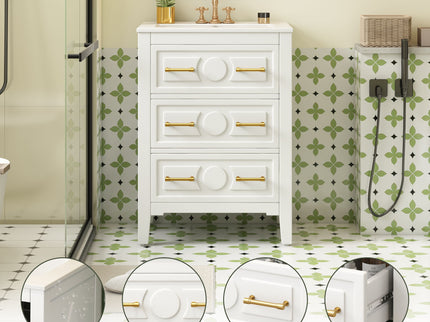Bathroom Vanity With Sink, Free Standing Single Set, 3 Drawer Storage Cabinet