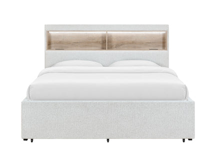 Sacha - Bed With LED And Bookcase Headboard, Built In Siderail Storage