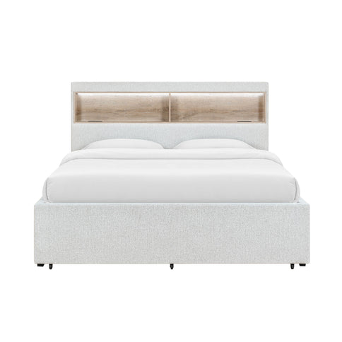 Sacha - Bed With LED And Bookcase Headboard, Built In Siderail Storage