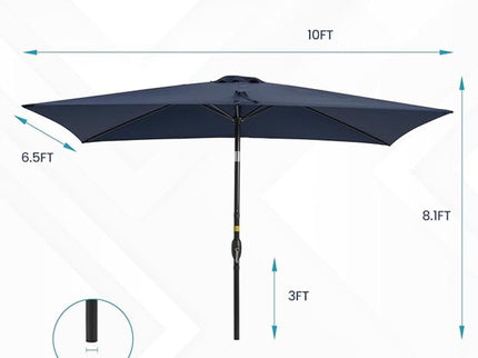 Rectangular Patio Umbrella With Crank Tilt, Polyester UV-Resistant Canopy