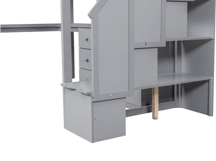 Loft Bed With L Shaped Desk, Drawers, Cabinet, And Storage Staircase
