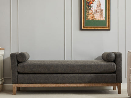 Upholstered End Of Bed Bench With Arms & 2 Bolsters For Bedroom