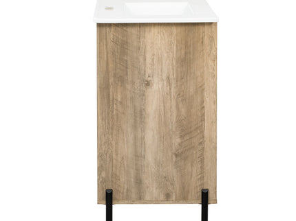 Bathroom Vanity Cabinet With Sink, Sliding Drawer, Soft Closing Door, Open Shelf - Natural Wood