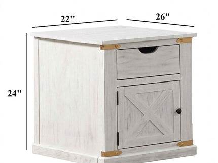 End Table With Storage Drawer And Shelves - Antique White / Gold