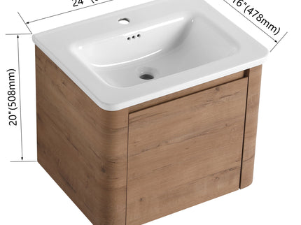 Wall Mounted Bathroom Vanity With Sink, Storage Shelves & Soft Close Door