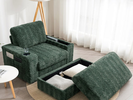 Oversized Chaise Lounge Indoor Rabbit Fur Sofa Bed With Storage Ottoman And Armrests Cup Holders With Deep Seat