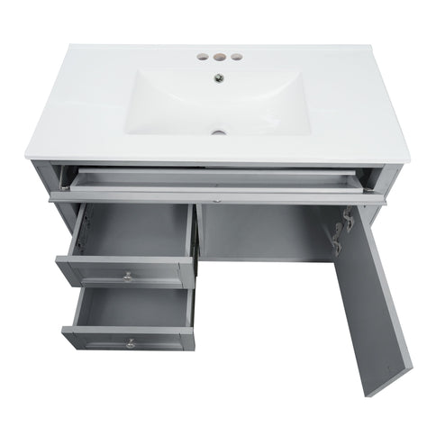 Modern Wall Mounted Floating Cabinet With Double Drawer And Sink