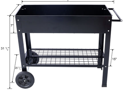 Elevated Mobile Raised Ergonomic Metal Planter Garden Bed With Wheels Powder Coated Steel - Black