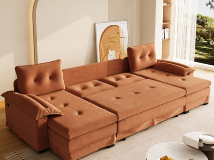 U-Shaped Sleeper Sofa With Pull Out Bed, Removable Armrests & USB Ports For Living Room