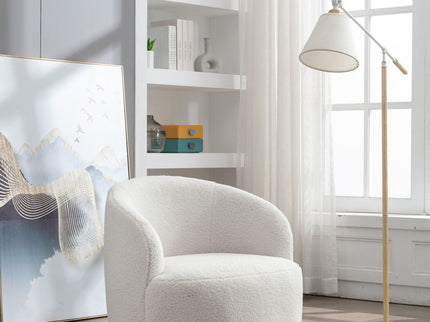 Teddy Fabric Swivel Accent Armchair Barrel Chair With Powder Coating Metal Ring