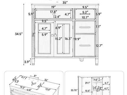 2 Piece Freestanding Bathroom Vanity Set With Sink Top, Reversible Dual Layout