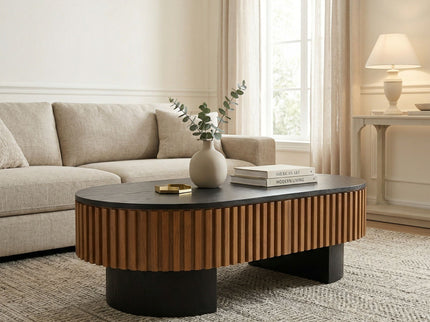 Elliptical Living Room Coffee Table With Hidden Storage And Removable Tabletop