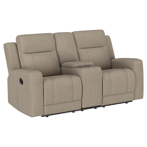 Slater - 3 Piece Upholstered Reclining Sofa Set And Built In Storage - Taupe