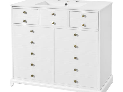 Retro Bathroom Vanity With Sink, Storage Cabinet, Freestanding With 2 Drawers & Soft-Closing Doors