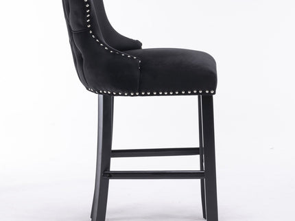 Contemporary Upholstered Wing-Back Barstools With Button Tufted Decoration And Wooden Legs, And Nailhead Trim, Leisure Style Bar Chairs, Bar Stools (Set of 2)