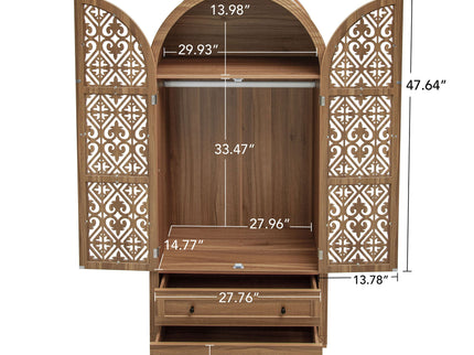 Tall Kitchen Pantry Cabinet With Hollow Carved Doors 2 Drawers And Adjustable Shelves Storage Display Cabinet For Kitchen Dining Room Or Living Room - Walnut