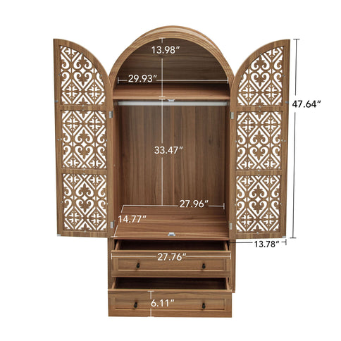 Tall Kitchen Pantry Cabinet With Hollow Carved Doors 2 Drawers And Adjustable Shelves Storage Display Cabinet For Kitchen Dining Room Or Living Room - Walnut