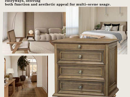 Nightstand With 4 Drawers With Hidden Pull Out Shelf - Light Brown