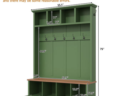 Hall Tree With Storage Bench Mudroom Coat Rack With 6 Hooks