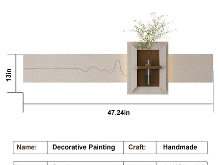 3D LED Sandstone Wall Decor With Simulated Plants, Glass Vase & Remote Control - Light Coffee