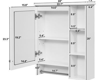 Modern 3 In 1 Bathroom Mirror Cabinet With Adjustable Shelf & Towel Bar