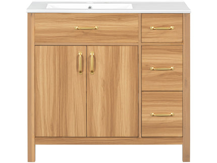 Bathroom Vanity, 2 Soft Close Doors, 3 Soft Close Drawers, Adjustable Shelf - Wood