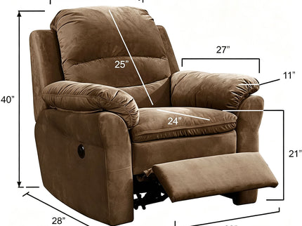 Electric Recliner Chair With USB Port And Gentle Lumbar Massage - Brown