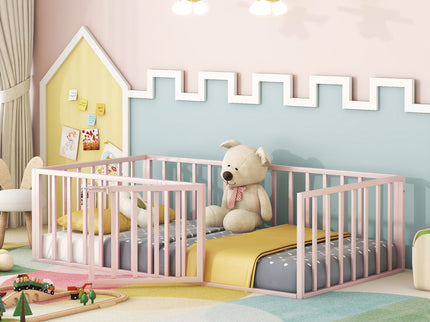 Metal Floor Bed Frame With Fence And Door