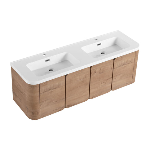Wall Mounted Bathroom Vanity With Sink, 3 Soft Close Doors