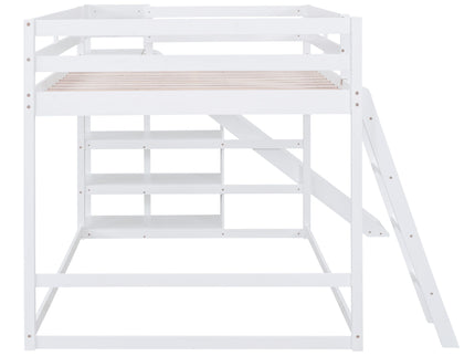 Bunk Bed With Ladder, Slide, And Shelves Pine Wood