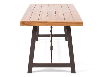 Outdoor Dining Table With Slat Wooden Panel And Turnbuckle Accents - Teak