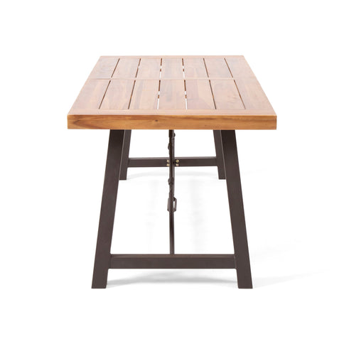 Outdoor Dining Table With Slat Wooden Panel And Turnbuckle Accents - Teak