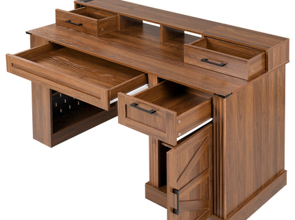 Office Desk With Storage Cabinet, Charging Station, Monitor Stand & Pegboard