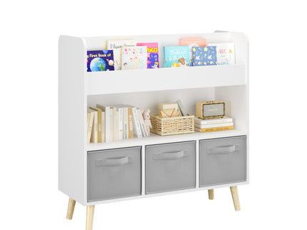Bookshelf With 3 Bins, Storage Shelf For Toys And Books - White