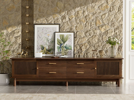TV Stand For 85" TVs, 4 Smooth Glide Drawers - Walnut