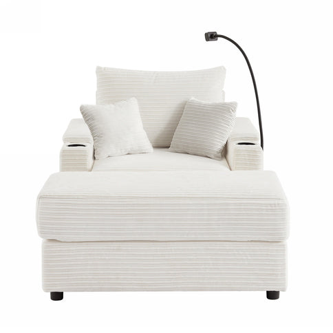 Modern Style Loveseat Sofa Sectional Sofa Couch With Storage Space, A Movable Ottoman, Two USB Ports, Two Cup Holders, A Phone Holder For Living Room