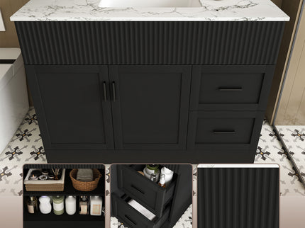Bathroom Vanity Set, Fluted Cabinet, Soft Close Doors With Drawers, Single Faucet Hole, Sink Included - Black
