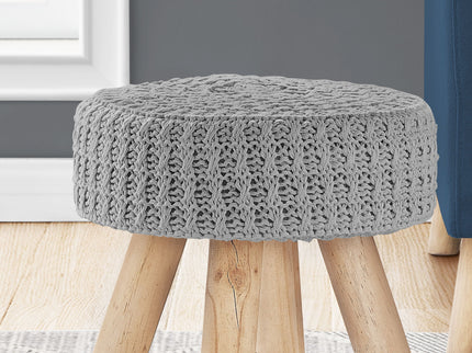 Ottoman, Pouf, Footrest, Foot Stool, Round, Natural Wood Legs, Contemporary, Modern