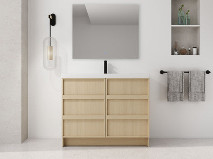 42" Freestanding Bathroom Vanity & Sink & 2 Soft Close Cabinet Doors - Oak / White