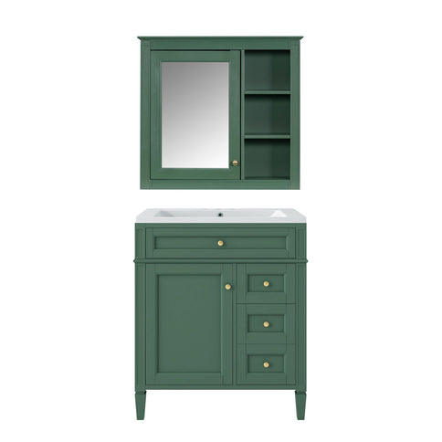 Bathroom Vanity With Top Sink, Storage Cabinet With 2 Drawers And Tip Out Drawer, Freestanding Set With Mirror Cabinet
