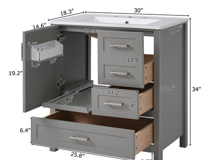 Modern Bathroom Vanity With Ceramic Sink, Solid Frame And Storage Solutions