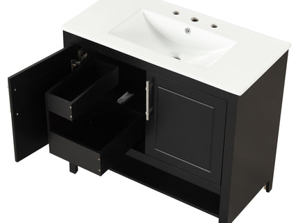 36" Bathroom Vanity With Sink, Frame Cabinet With Doors And Drawers - Black