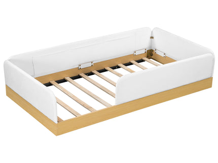 Twin Upholstered Platform Bed With Guardrail And Storage Bags - Natural