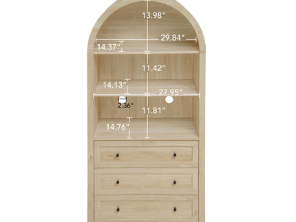 Arched Kitchen Pantry, Modern Farmhouse Wood Kitchen Storage Cabinets, Arched Storage Display Cabinet With Adjustable Shelves, Versatile Cupboard For Kitchen, Dining Room, Living Room - Natural