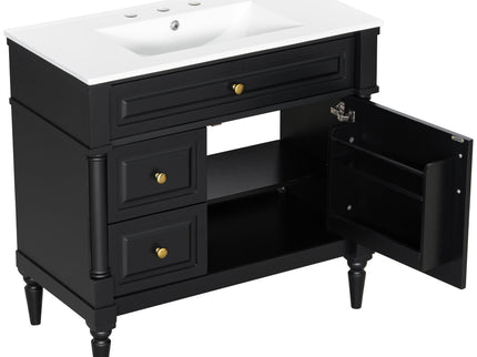 Freestanding Bathroom Vanity With Sink, Adjustable Shelf, Flip Drawer